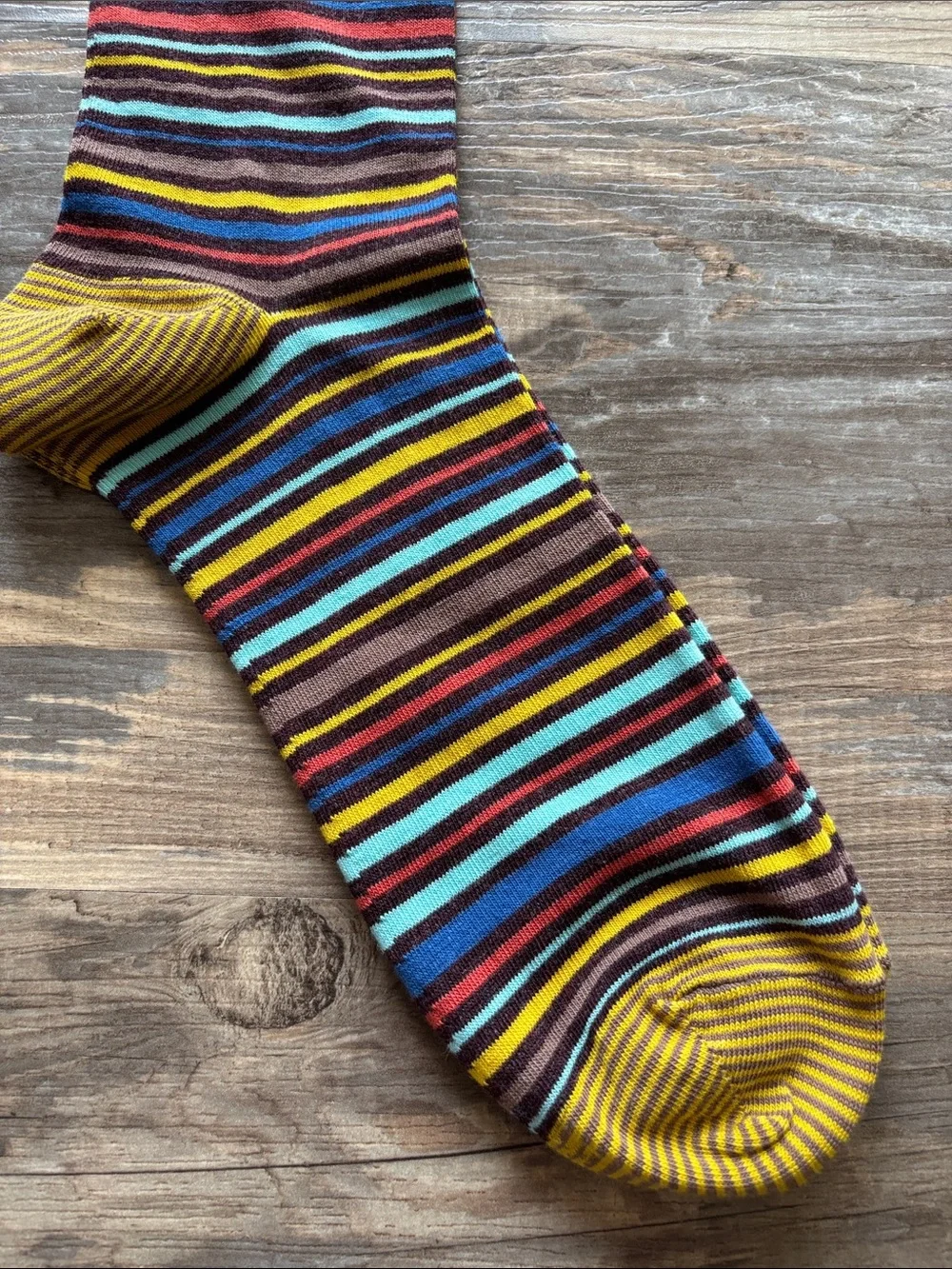 Blue Q Multicolor Striped Crew Socks with Yellow Accents
